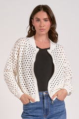 Open Net Knit Zip Zip Sweater White