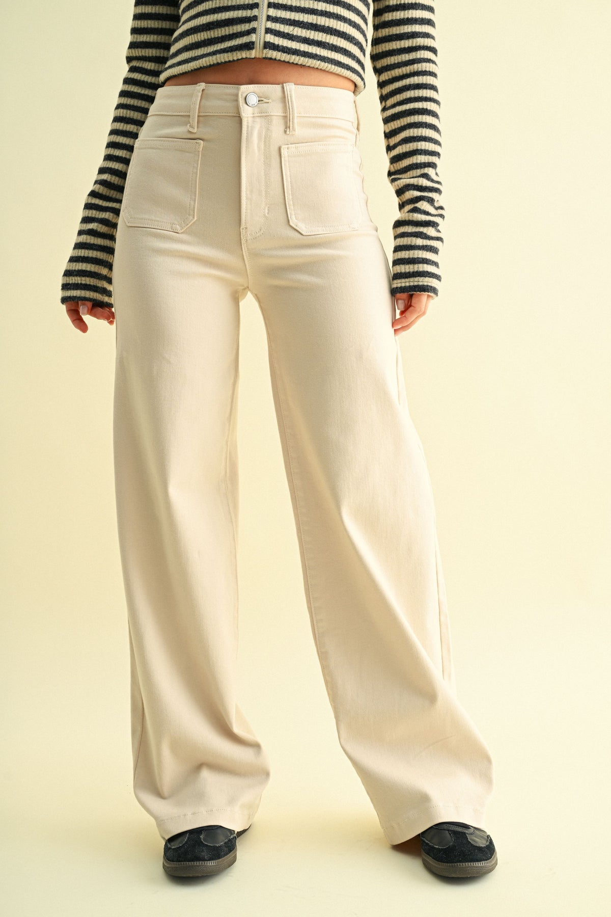 Mini Patch Pocket Wide Hem Flare Jeans
