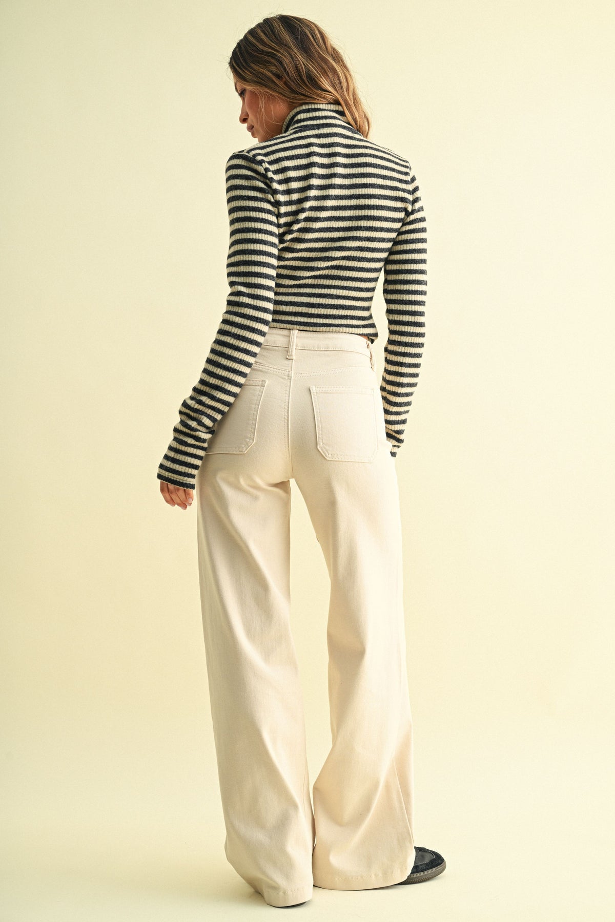 Mini Patch Pocket Wide Hem Flare Jeans