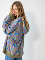Oversized Printed Hoodie Blue Purple Daisy