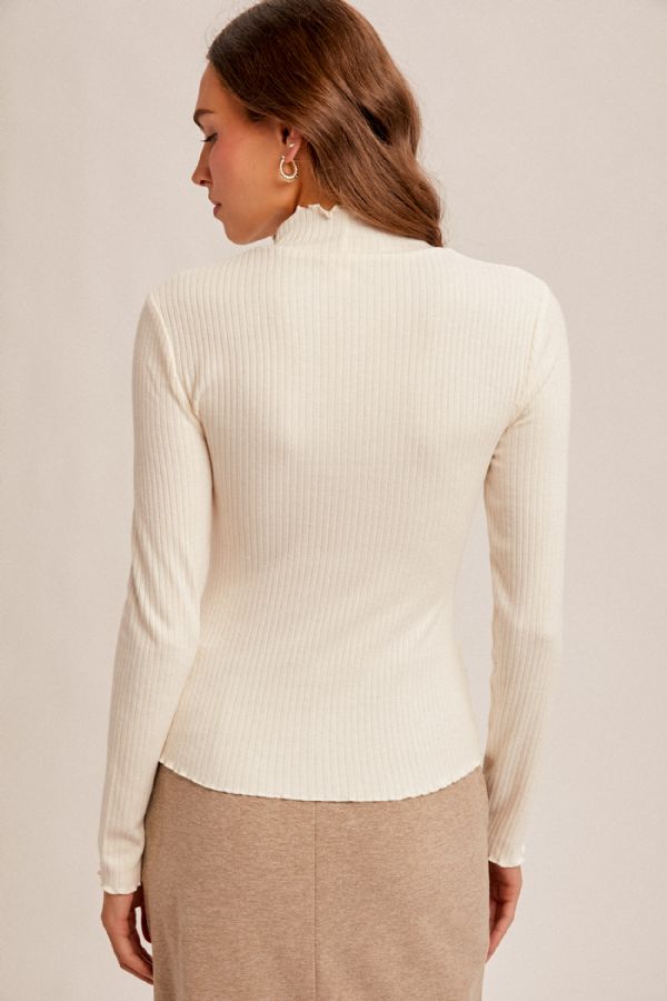 Lettuce Edge Ribbed Mock Neck Ivory
