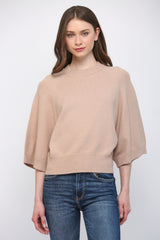 Raglan Wide Short Sleeve Crew Neck Sweater Taupe