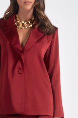 Satin Single Button Blazer Maroon