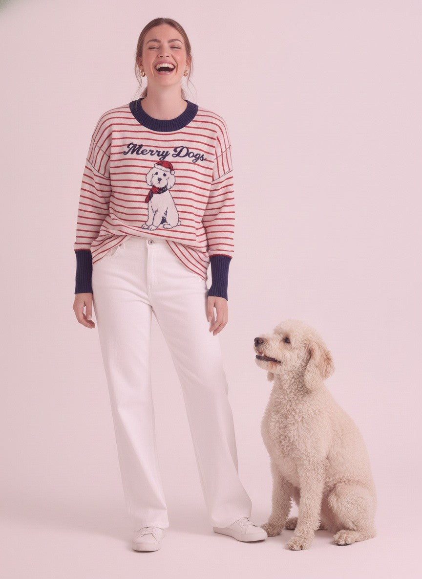 Merry Dog Graphic Stripe Sweater