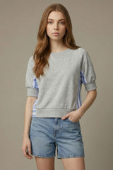 Terry Stripe Mix Sweatshirt Top Heather Grey