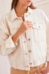 Smocked Waist Zip Cuff Jacket Ecru