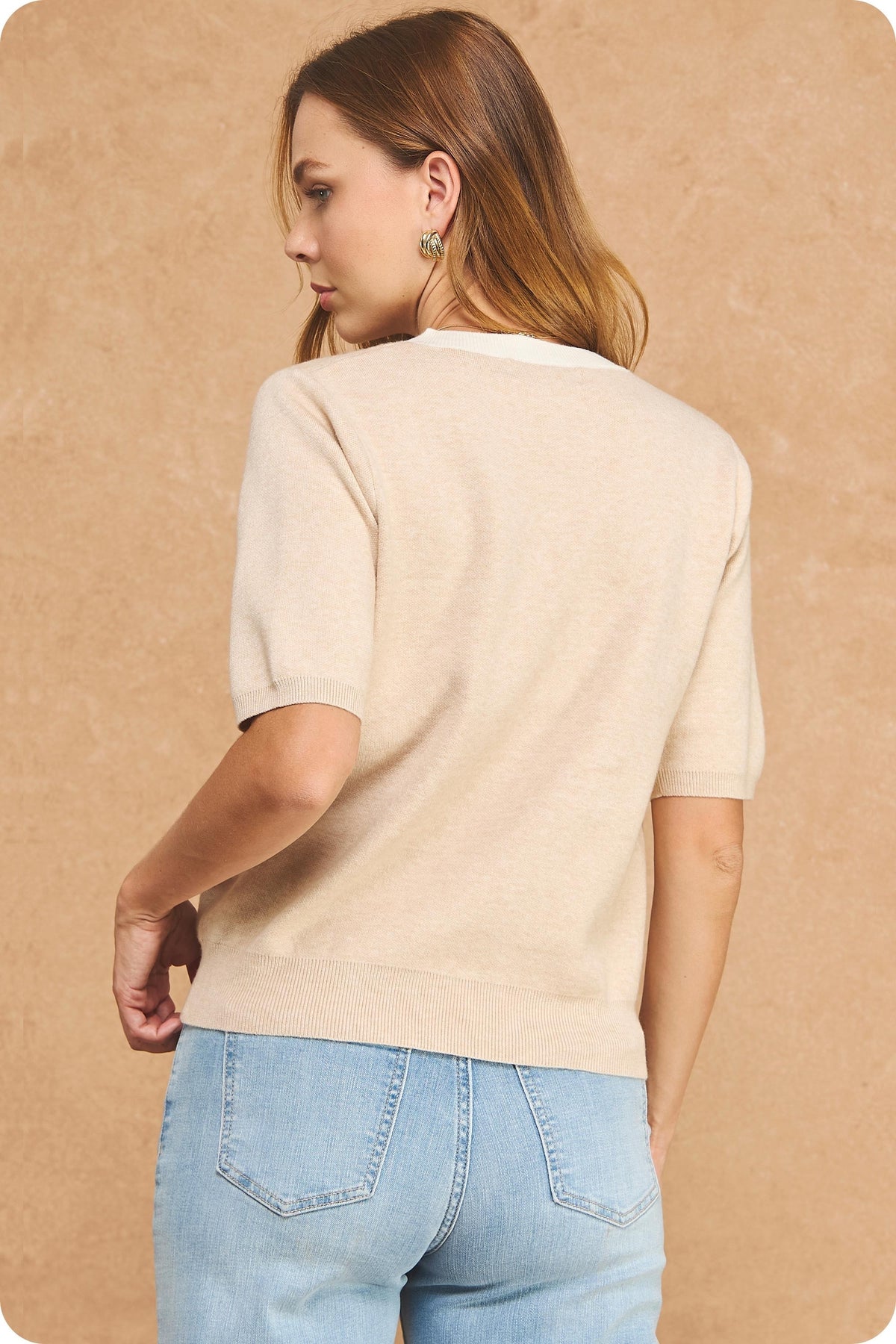 Multi Color Button Short Sleeve Knit Top