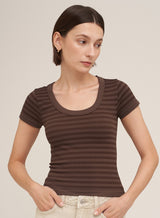 Striped Scoop Neck Tee French Roast