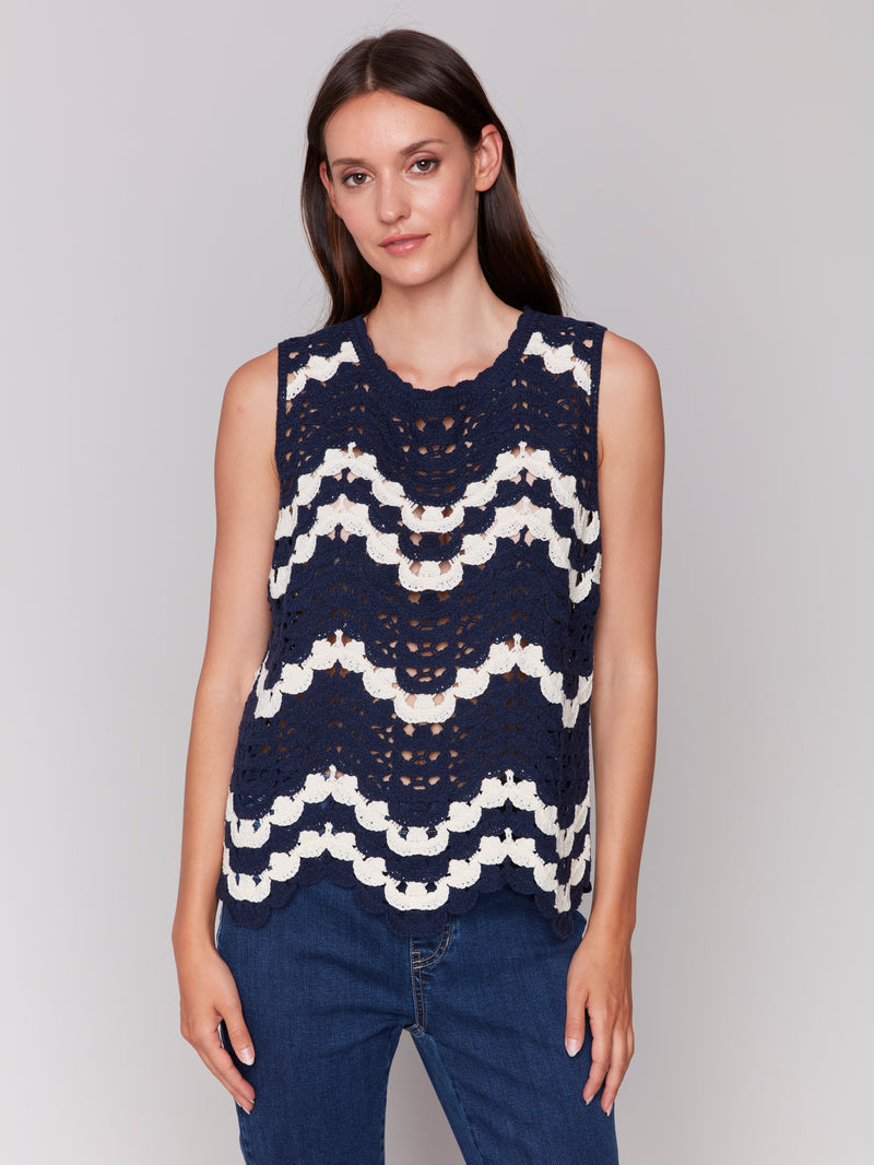 Crochet Scalloped Tank Navy
