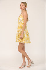Tier Ruffle Merrow Edge Mini Dress Mustard Gold