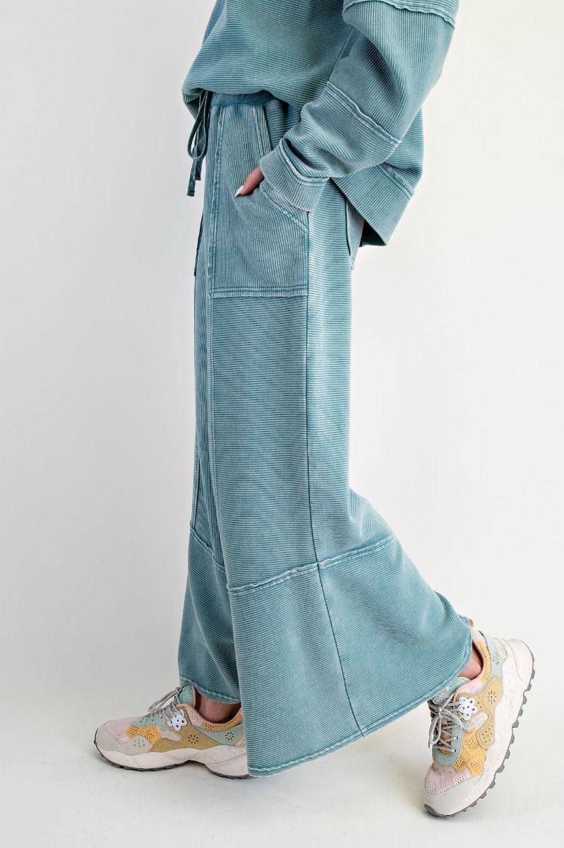 Textured Mineral Washed Bellbottoms Faded Teal