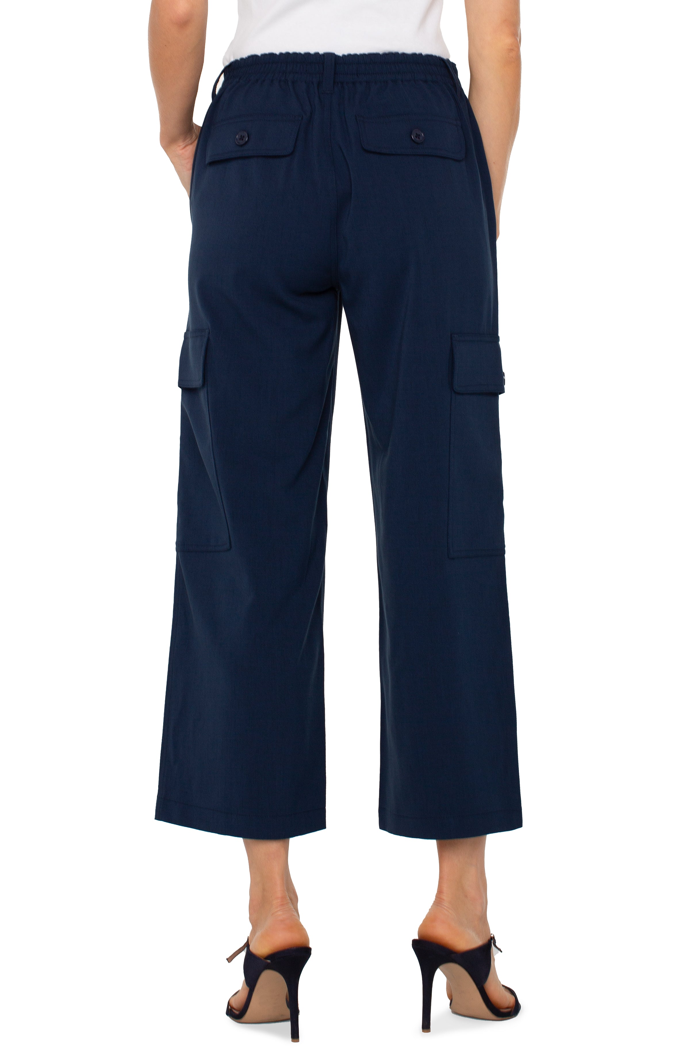 Hi Rise Cargo Crop Straight Pants Dark Navy