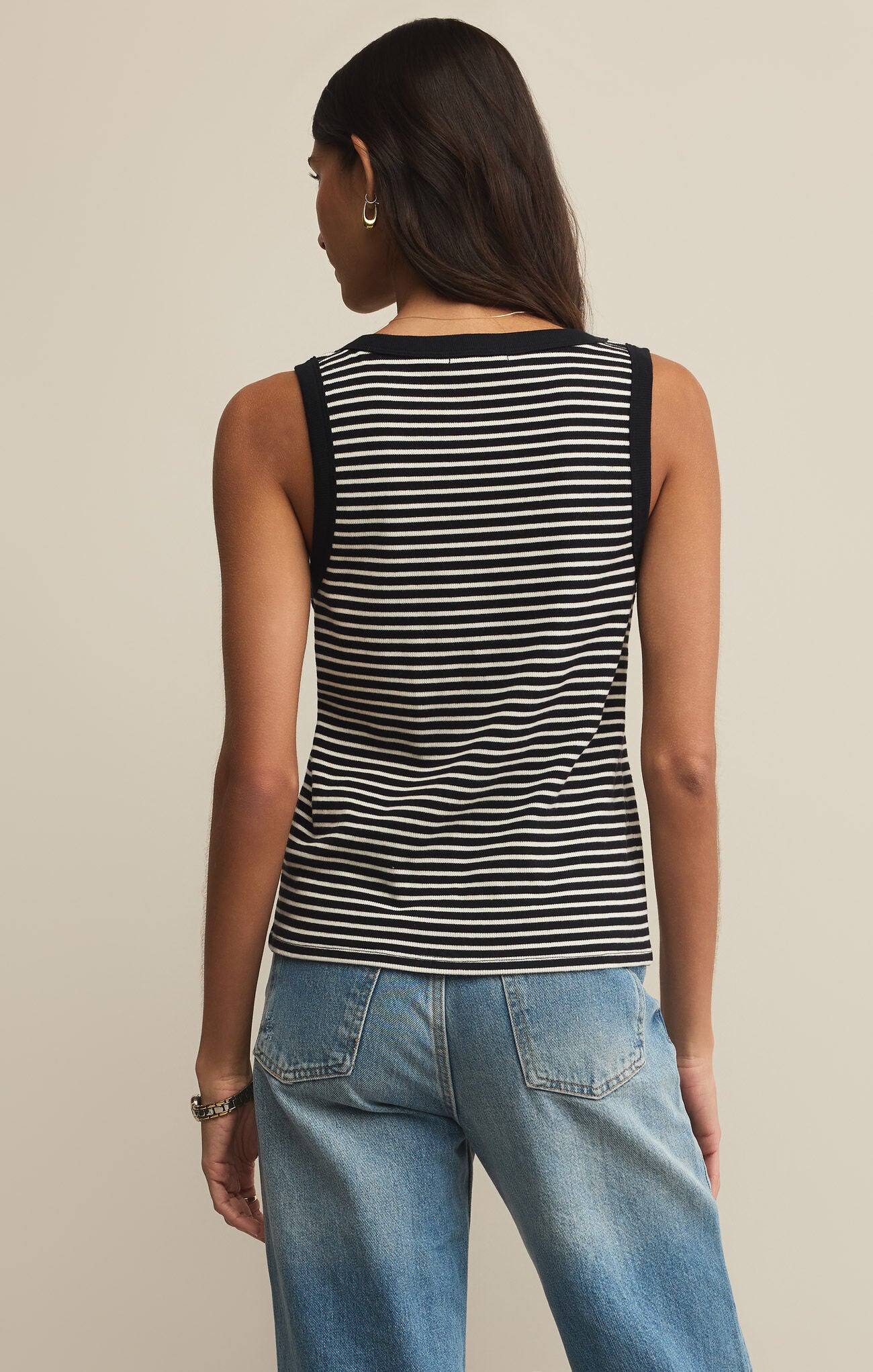 Elin Striped Rib Tank Black