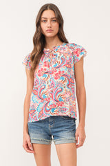 Lunya Shirred Shoulder Flutter Sleeve Top Riviera