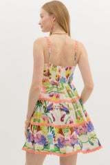 Botanical Printed Rickrack Mini Dress Peach Green