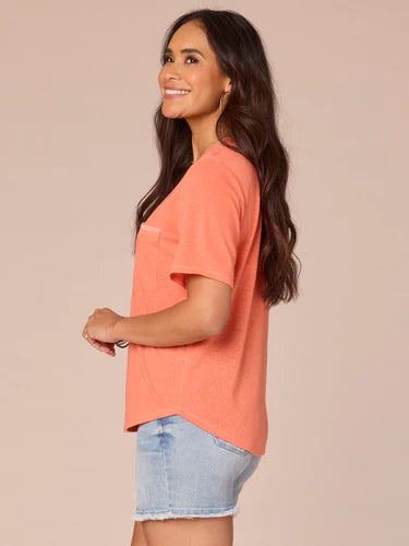 Blanket Stitch Detail Pocket Tee Nectarine