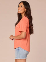 Blanket Stitch Detail Pocket Tee Nectarine