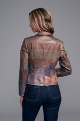 Printed Metallic Vegan Leather Moto Jacket Liquid Forest