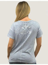 Luca Embroidered Boxy Tee Blue Heron