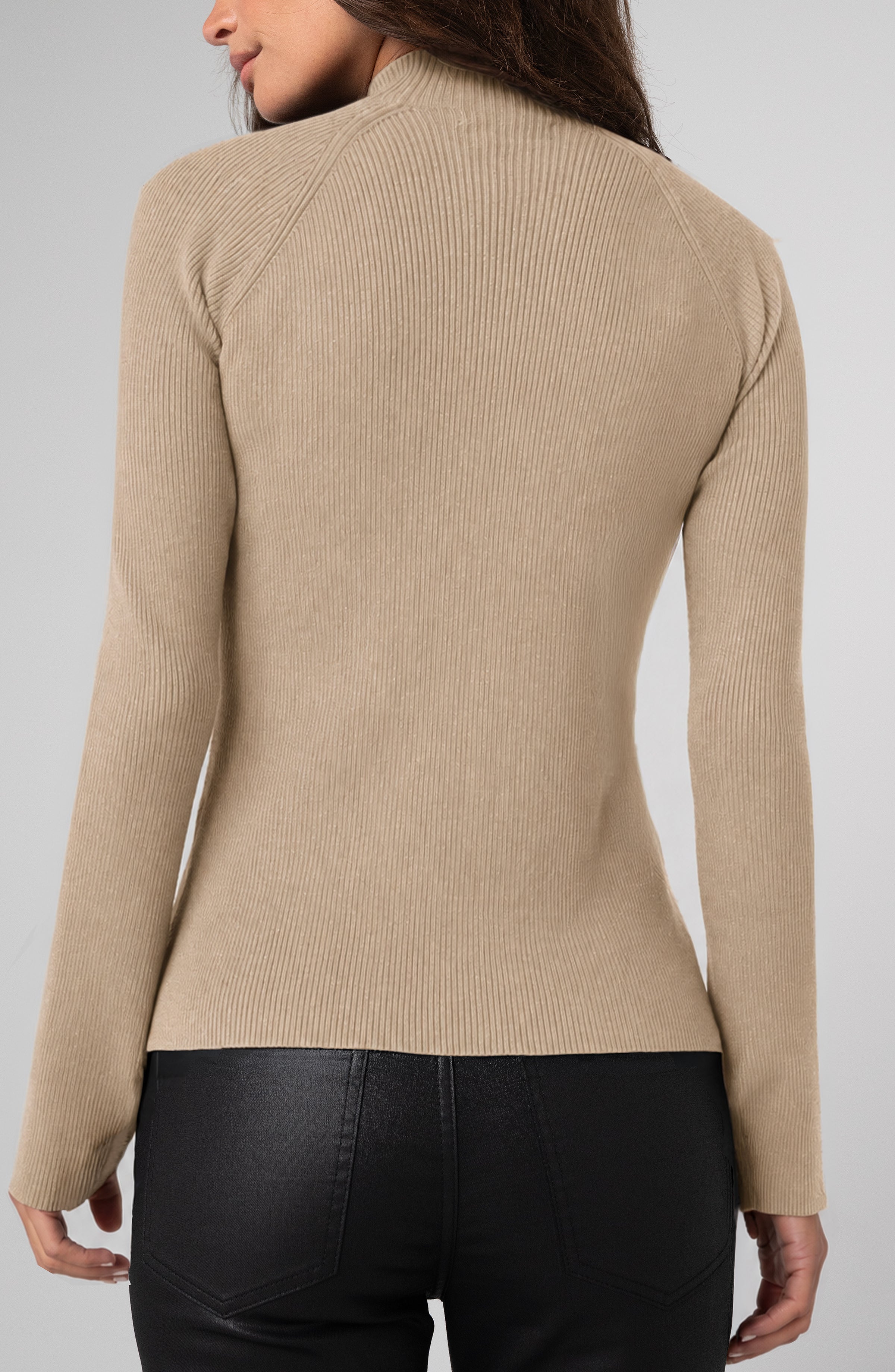 Ribbed Long Sleeve Turtleneck Sweater Harvest Khaki Melange