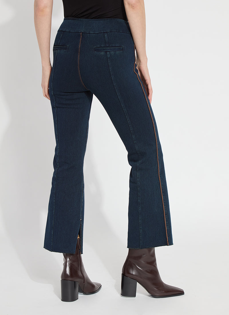 Eloise Suede Piping Slim Flare Denim Pants Indigo