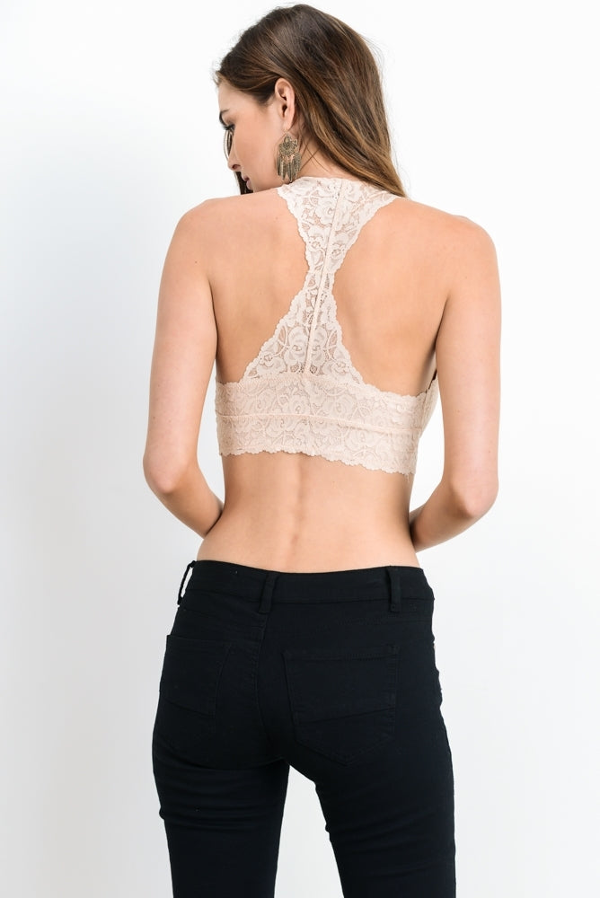 Scalloped Racerback Lace Bralette Blush