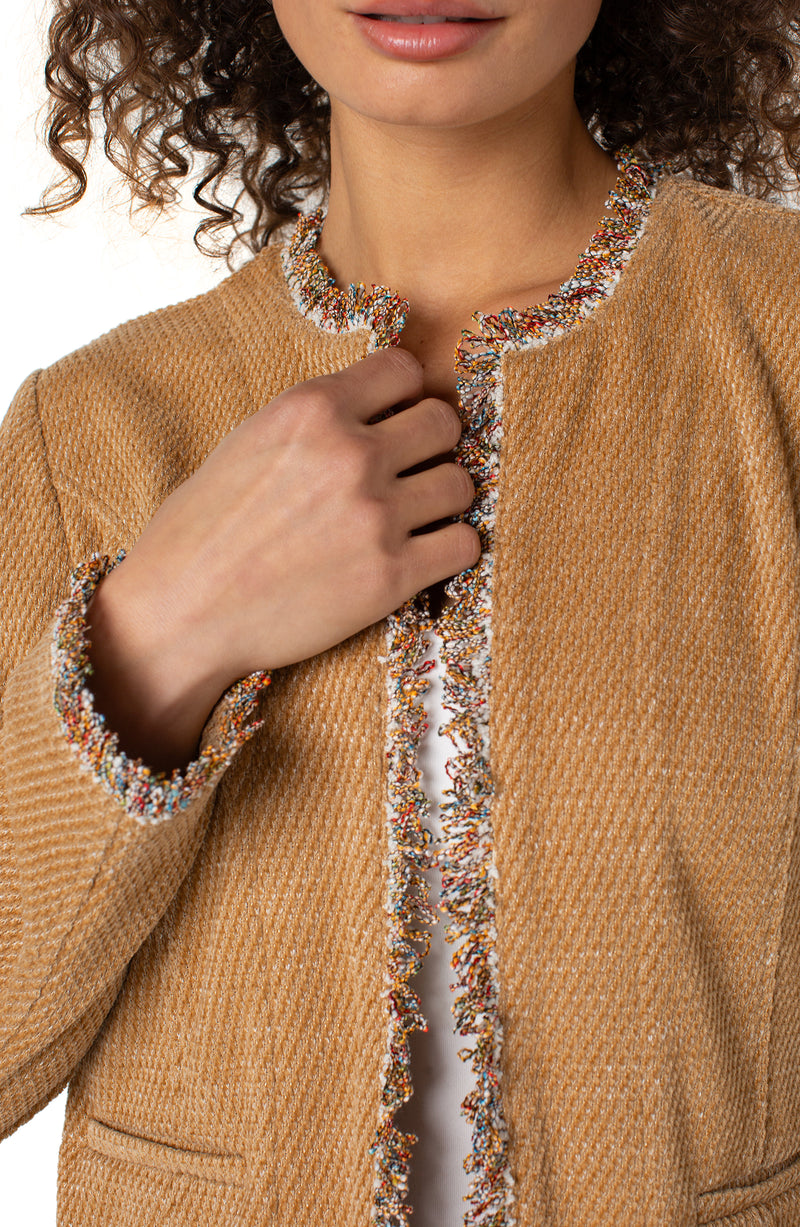 Frayed Edge Collarless Jacket Honey