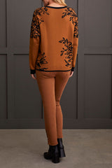 Reversible Cotton Crewneck Sweater Walnut Floral
