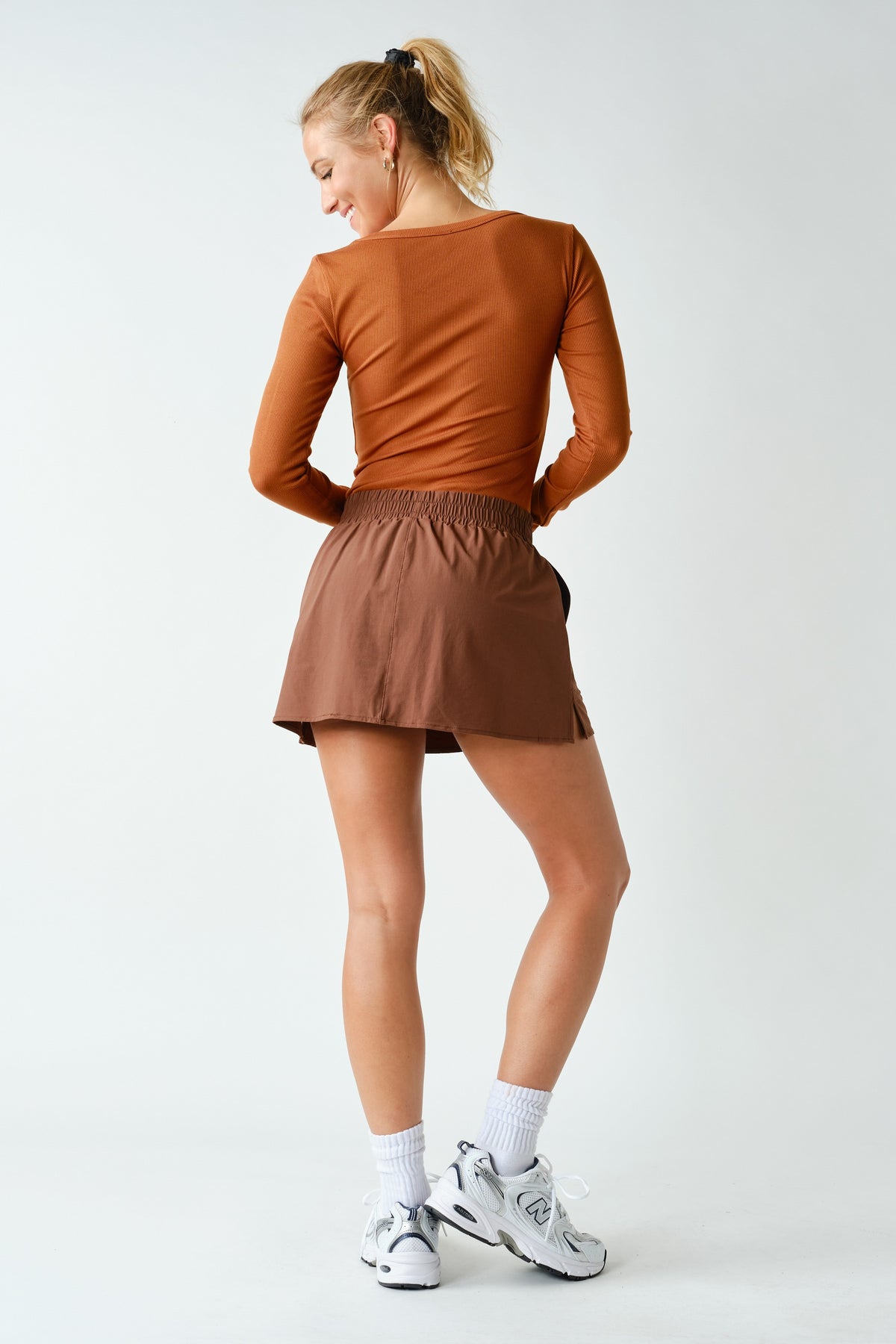 Slim Fit Scoop Neck Micro-Ribbed Long Sleeve Top