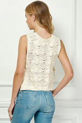 Side Tie Open Knit Sweater Vest Cream
