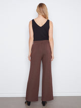 Elastic Waist Pintuck Wide Leg Pants Heather Espresso