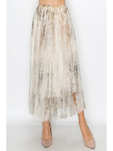 Vintage Print Mesh Pleated Maxi Skirt Taupe