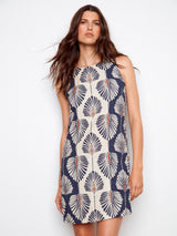 Printed Side Button Detail Sleeveless Shift Dress Tahiti