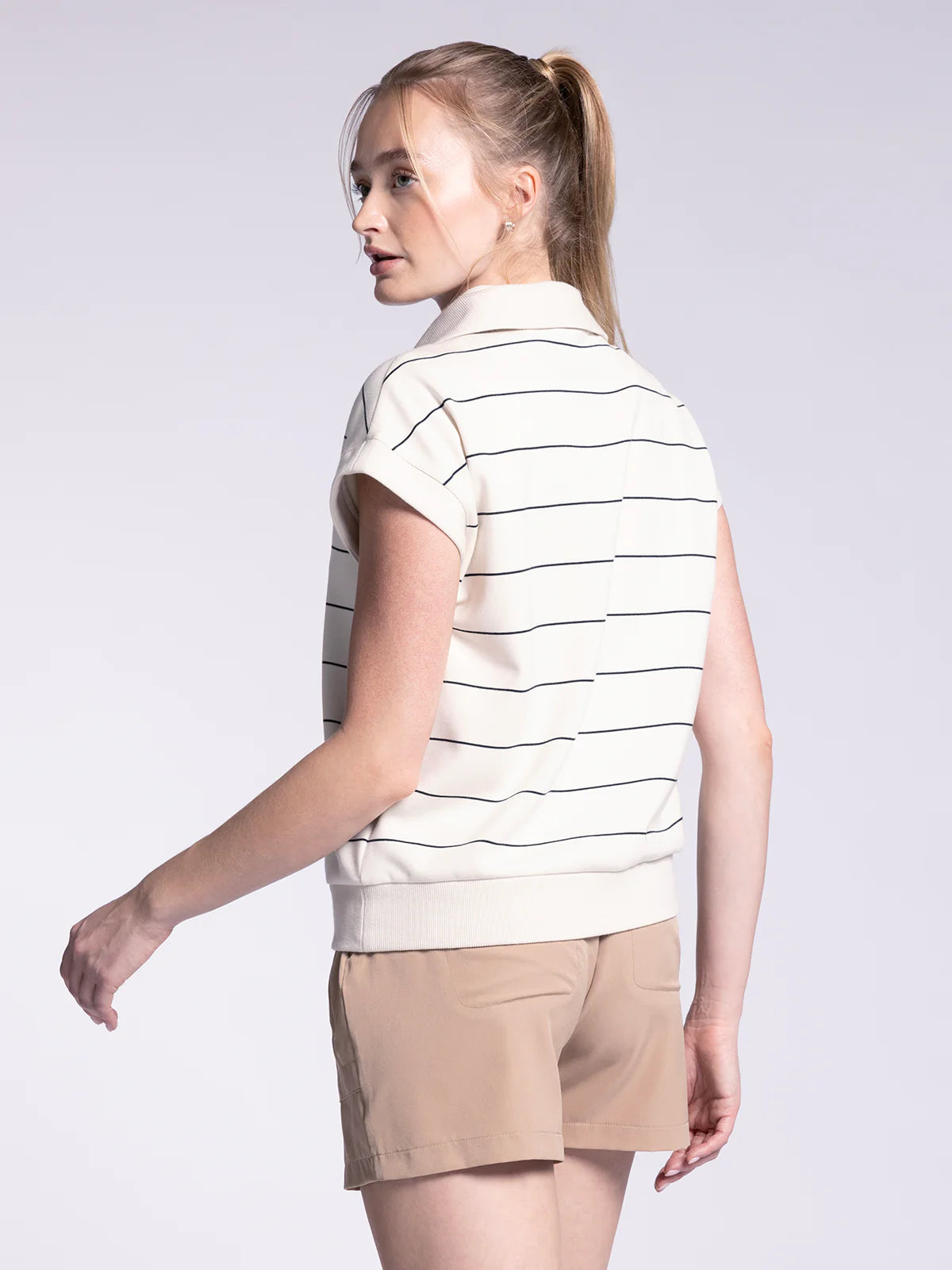Marvin Quarter Zip Sleeveless Top Paris Stripe