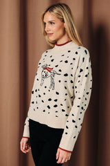 Pongo Mock Neck Dalmatian Sweater Cream + Black