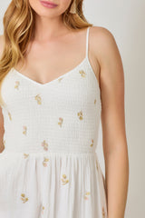 Embroidered Gauze Smocked Dress Off White