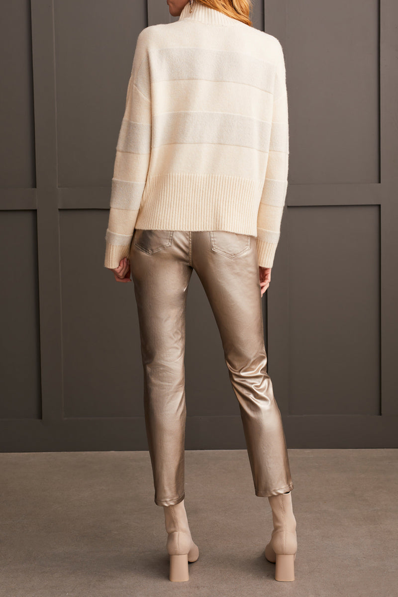 Lurex Stripe Mock Neck Sweater Moonstone