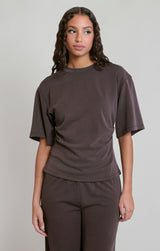 Pleated Sides Tshirt Soft Brown