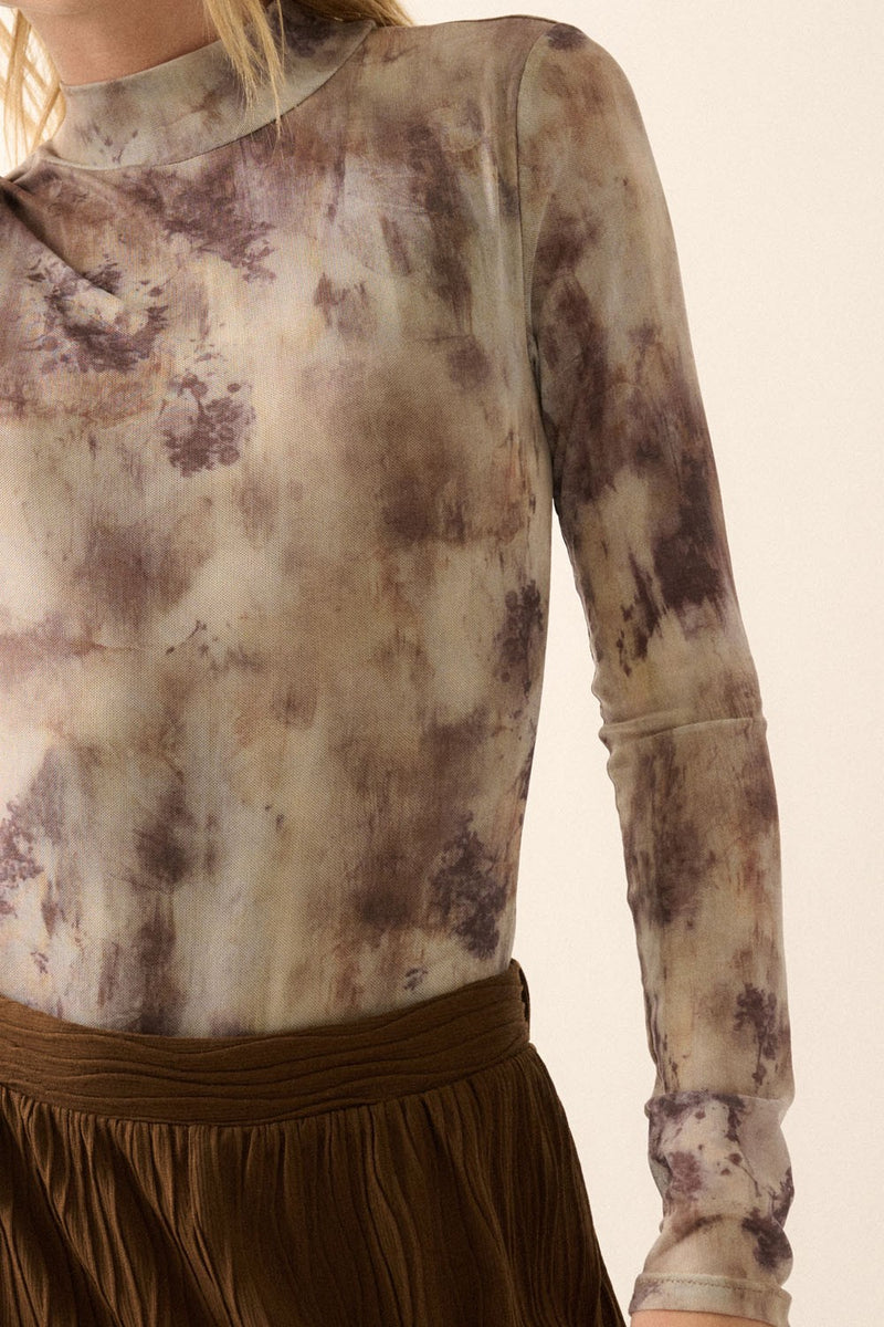 Abstract Print High Neck Bodysuit Espresso