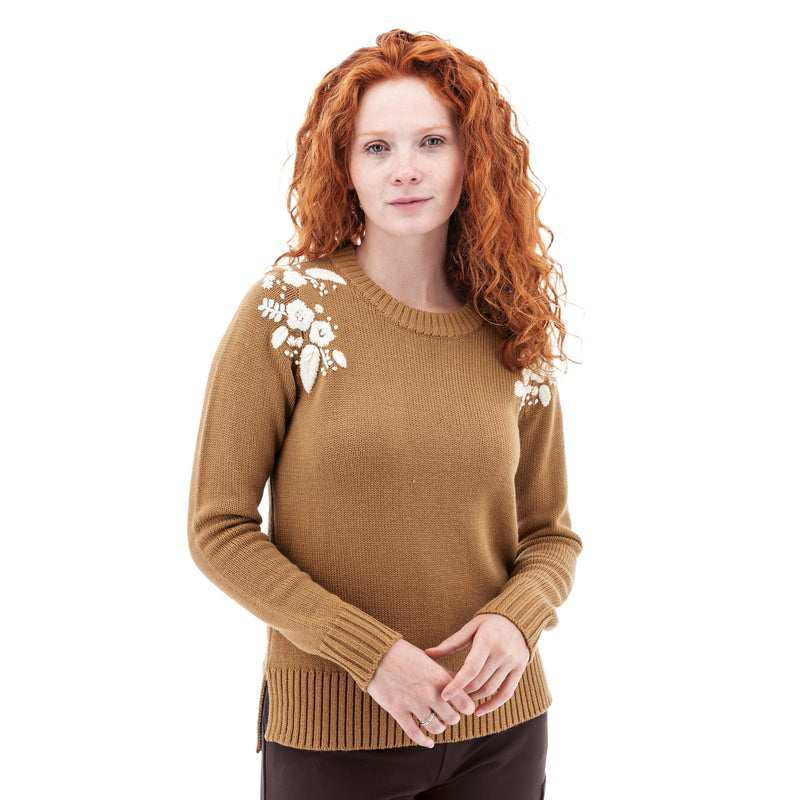 Lindley Embroidered Shoulder Sweater Tobacco Brown