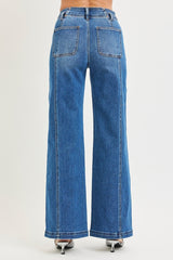 High Rise Wide Jeans Curved Seam Detail Dark