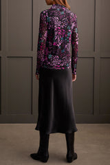Printed Turtleneck Lined Top Bright Violet