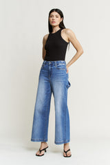 Super High Wide Cropped Utility Jeans Mariner