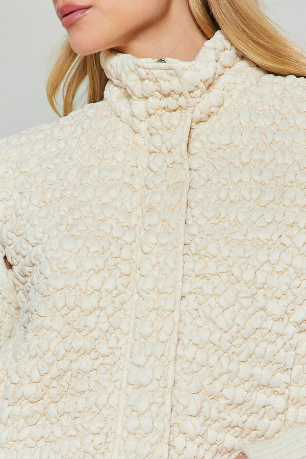 Cropped Bubble Quilted Vest Ivory