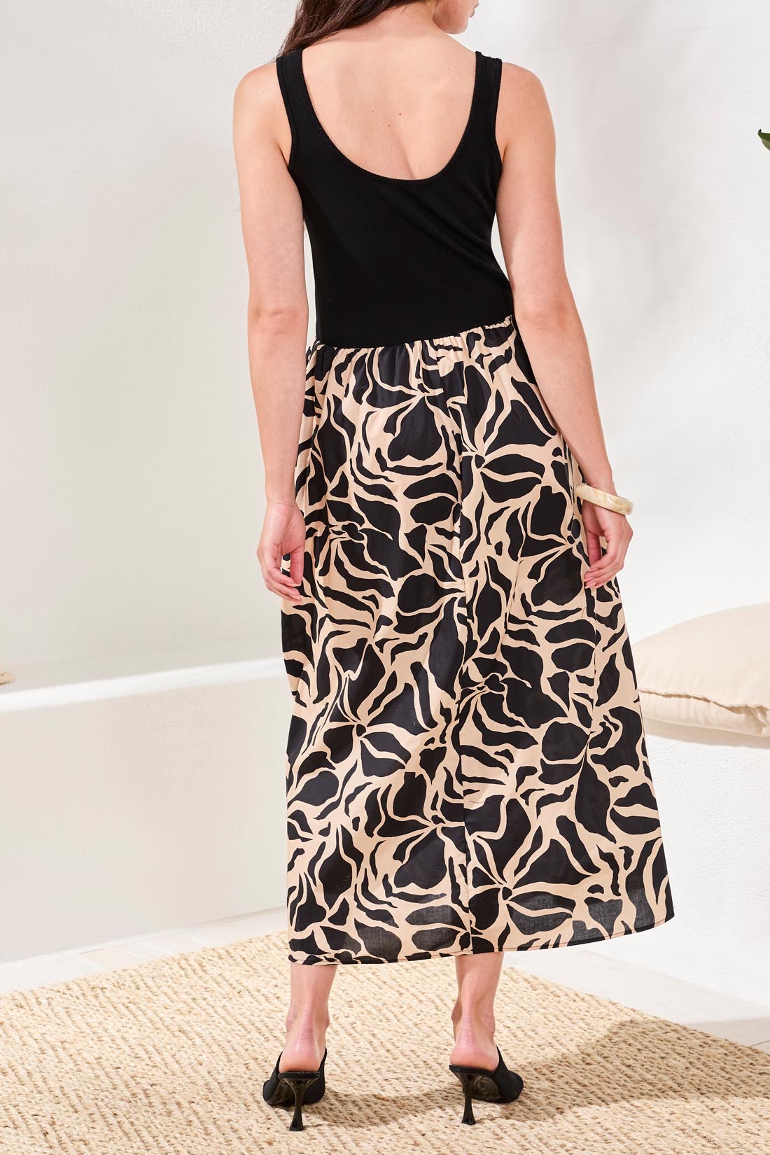 Sleeveless Printed Skirt Dress Black