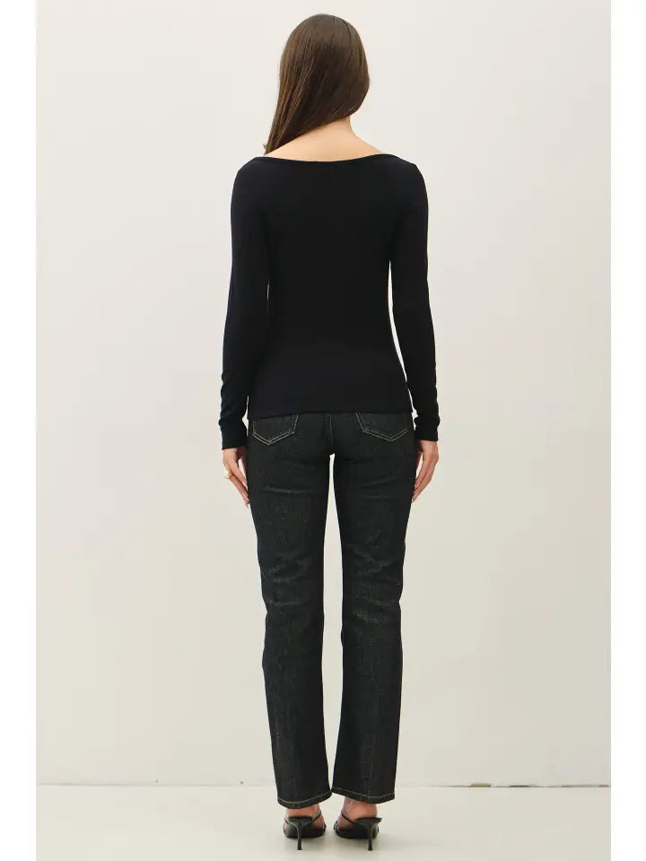Ultra Soft Basic Boatneck Long Sleeve Tee Black