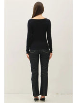 Ultra Soft Basic Boatneck Long Sleeve Tee Black