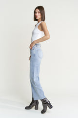 Mid Rise Raw Hem Wide Leg Jeans Blue Koi