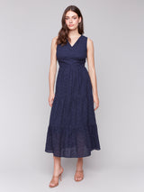 Eyelet Details Sleeveless Maxi Dress Navy