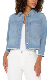 Fray Hem Cropped Jacket Sunset Stripe